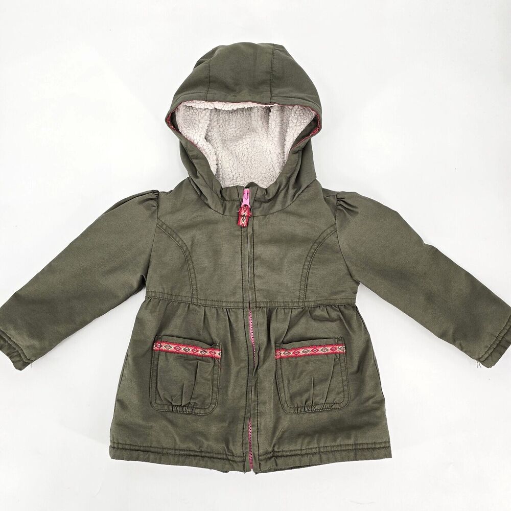 Girls Cat and Jack Hooded Fleece Lined Green Jacket Size 2T